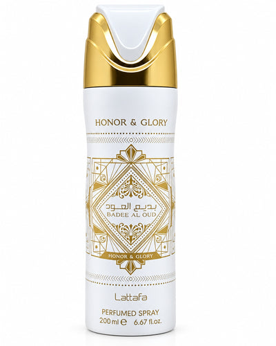 Badee Al Oud Honor & Glory Body Spray de Lattafa – frasco de frente