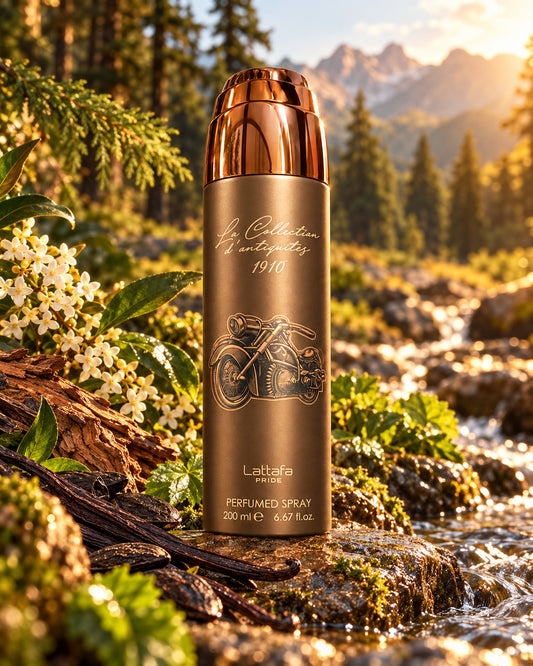 La Collection d'Antiquités 1910 Body Spray de Lattafa – paisaje inspirado en sus notas