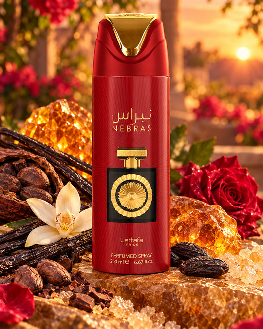 Nebras Body Spray de Lattafa – paisaje inspirado en sus notas