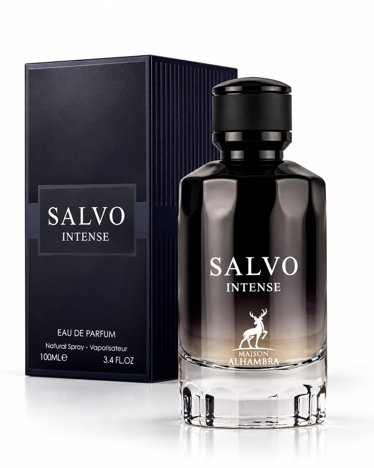 Salvo Intense Men Eau de Parfum de Maison Alhambra – frasco con caja