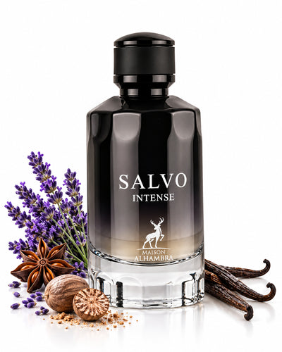 Salvo Intense Men Eau de Parfum de Maison Alhambra – frasco con sus notas: lavanda, pimienta de sichuan, anís estrellado