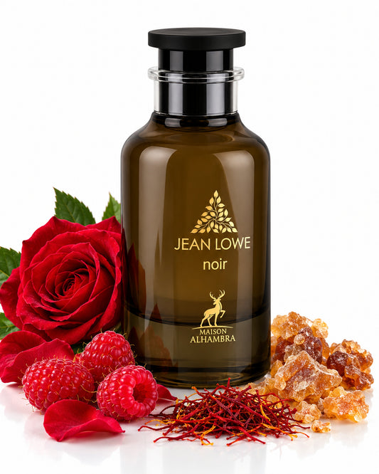 Jean Lowe Noir Eau de Parfum de Maison Alhambra – frasco con sus notas: rosa, frambuesa, azafrán
