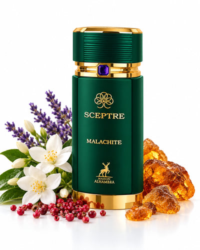 Sceptre Malachite Eau de Parfum de Maison Alhambra – frasco con sus notas: notas aromáticas, notas especiadas, jazmín