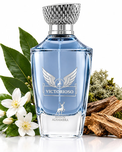 Victorioso Eau de Parfum de Maison Alhambra – frasco con sus notas: hoja de laurel, jazmín, ámbar gris