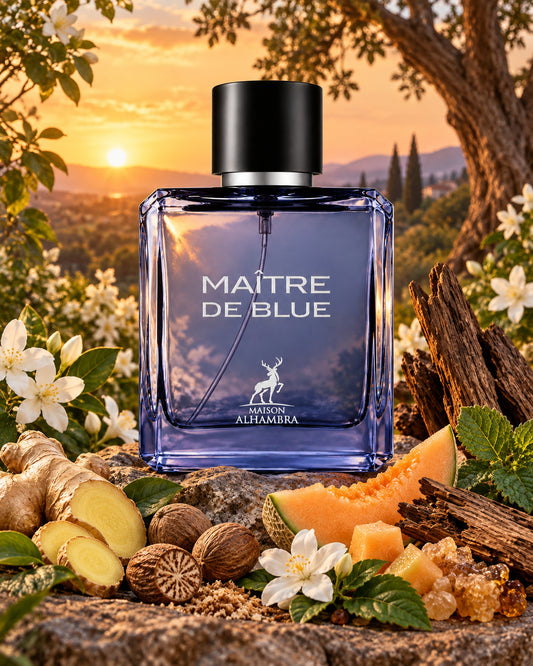 Maître de Blue Eau de Parfum de Maison Alhambra – paisaje inspirado en sus notas