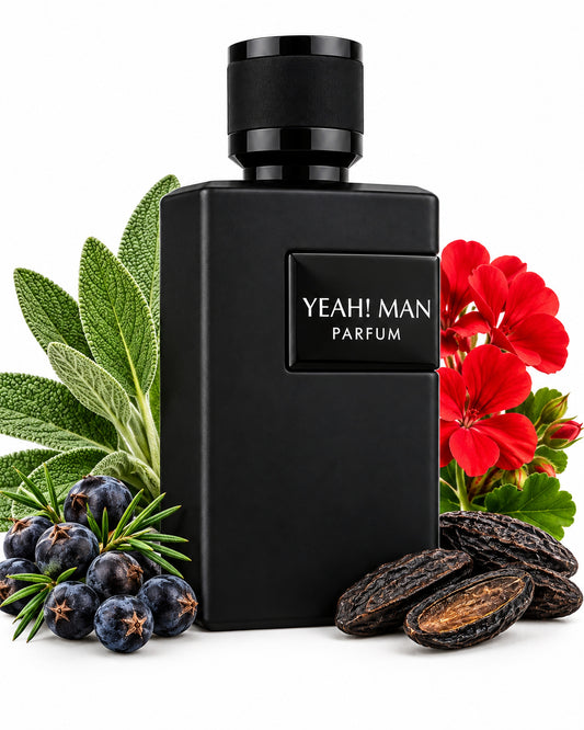 Yeah! Man Eau de Parfum de Maison Alhambra – frasco con sus notas: salvia, bayas de enebro, geranio