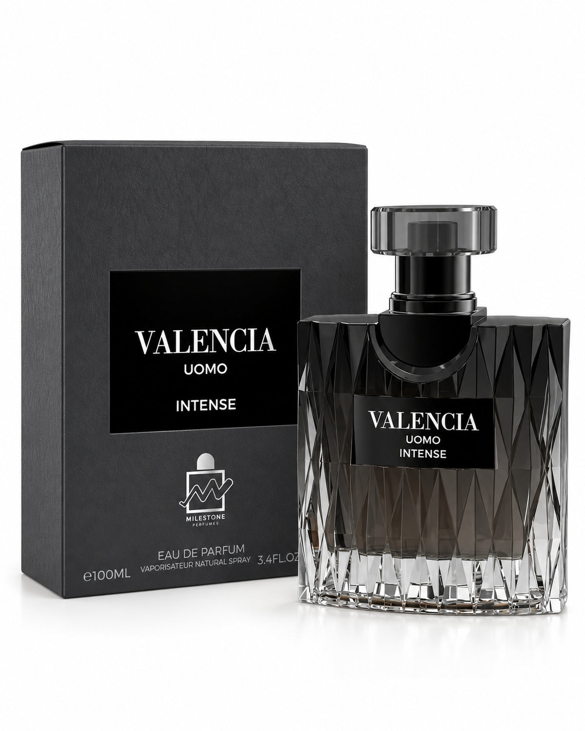 Valencia Uomo Intense Eau de Parfum de Milestone – frasco con caja