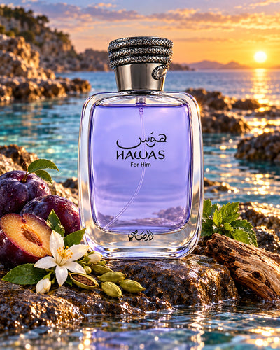 Hawas For Him Eau de Parfum de Rasasi – paisaje inspirado en sus notas