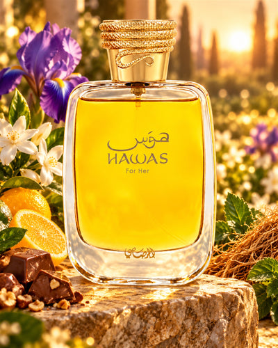 Hawas For Her Eau de Parfum de Rasasi – paisaje inspirado en sus notas