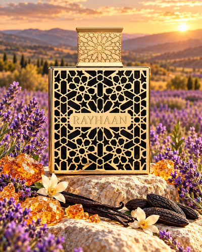 Elixir Eau de Parfum de Rayhaan – paisaje inspirado en sus notas