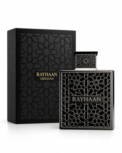 Obsidian Eau de Parfum de Rayhaan – frasco con caja