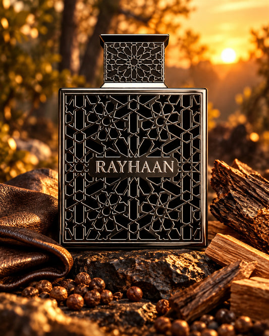 Obsidian Eau de Parfum de Rayhaan – paisaje inspirado en sus notas