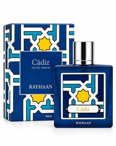 Cadiz Eau de Parfum de Rayhaan – frasco con caja