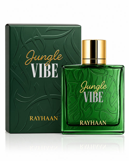 Jungle Vibe Eau de Parfum de Rayhaan – frasco con caja